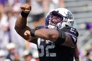 TCU Horned Frogs defensive lineman Damonic Williams (52) reacts after sacked Southern...