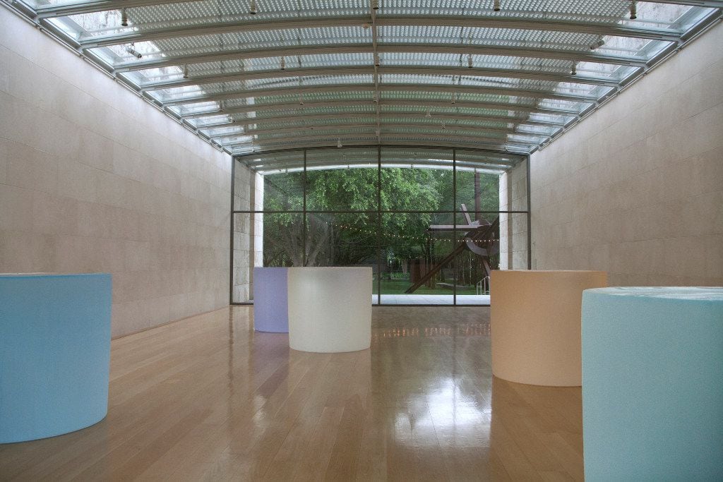 Installation view of cast glass sculptures at the exhibition Roni Horn at the Nasher...