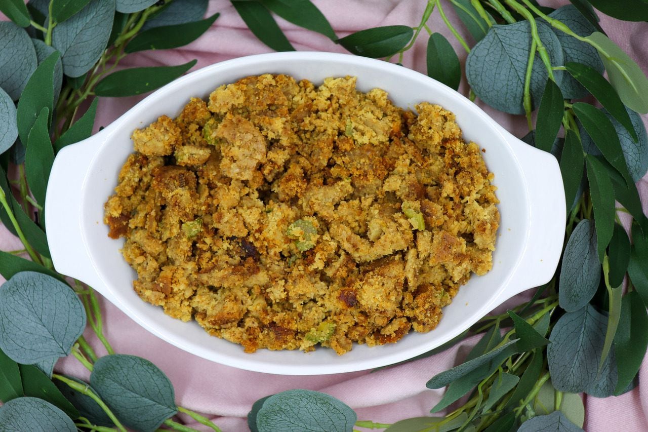 Spiral Diner, with locations in Fort Worth and Denton, has a vegan cornbread stuffing on its...