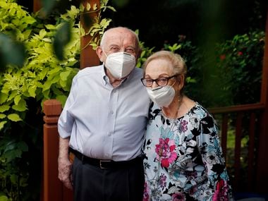 Holocaust survivor Max Glauben and his wife, Frieda, are photographed outside their Dallas home on Aug. 4, 2020.