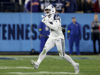 Dallas Cowboys defensive end Dante Fowler Jr. (56) celebrates a forced fumble and sack from...