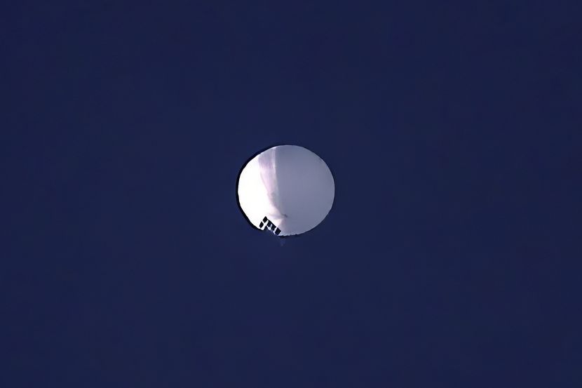 A high altitude balloon floats over Billings, Mont., on Wednesday. The huge, high-altitude...