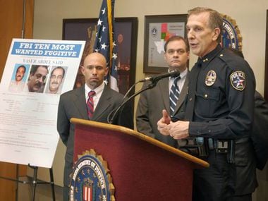 Law enforcement officials talk during a news conference when Yaser Abdel Said of Lewisville was added to the FBI’s Ten Most Wanted list.