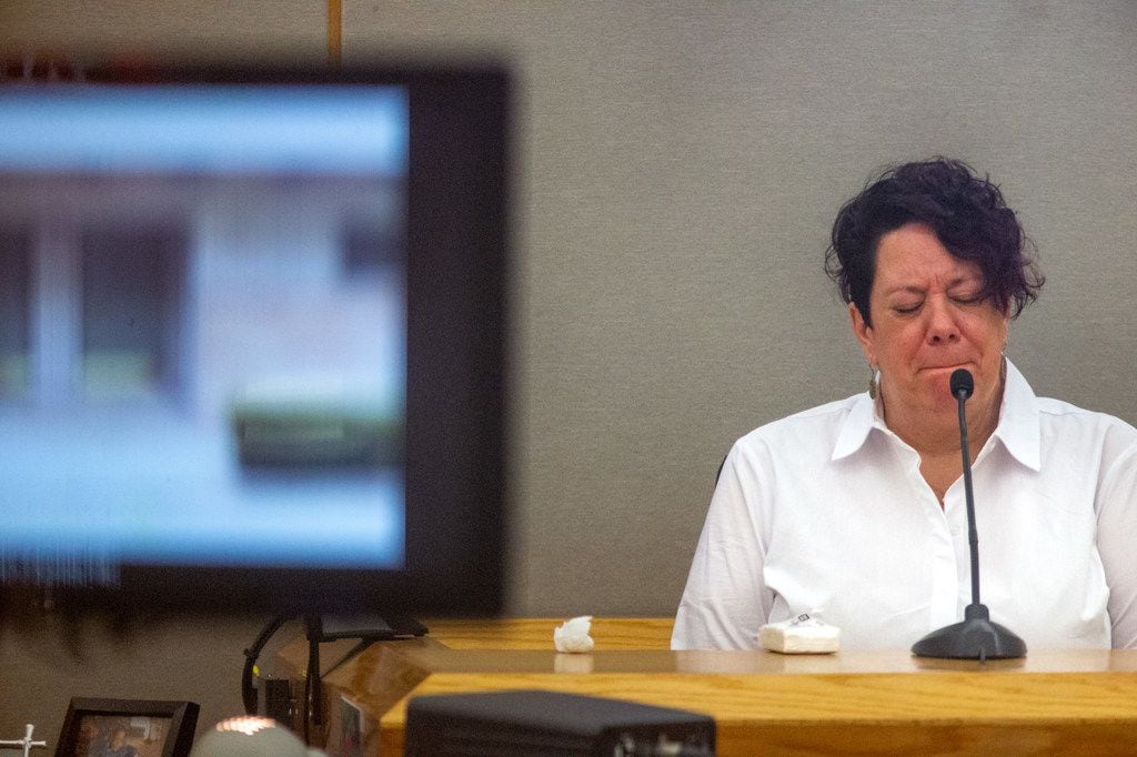 Amy Bascone Autrey pauses to collect herself during her witness testimony in the capital...
