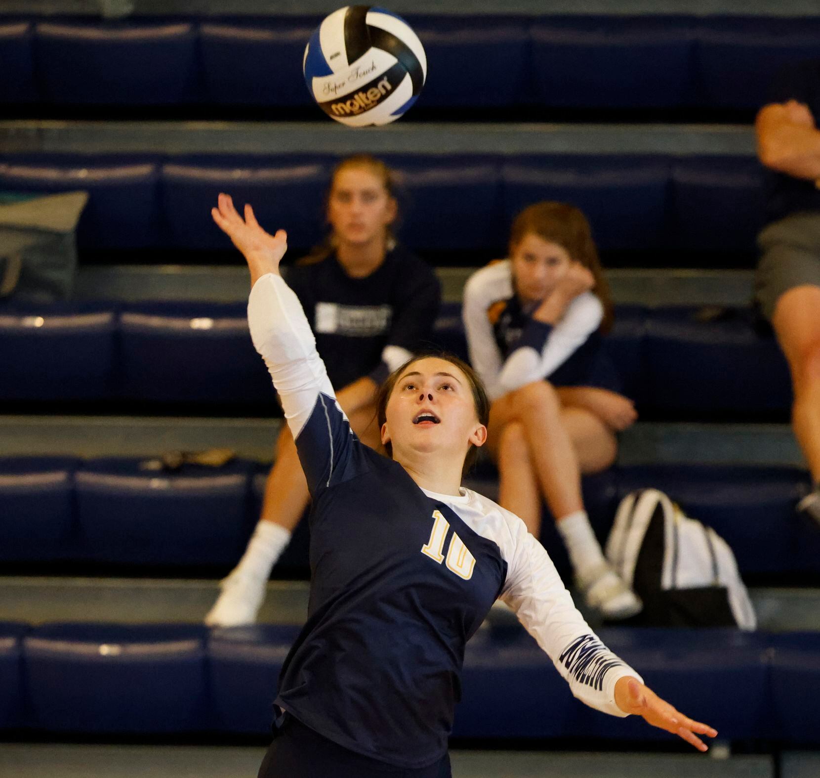 Prestonwood Christian Academy’s Mikala Young digs the ball against Episcopal School of...