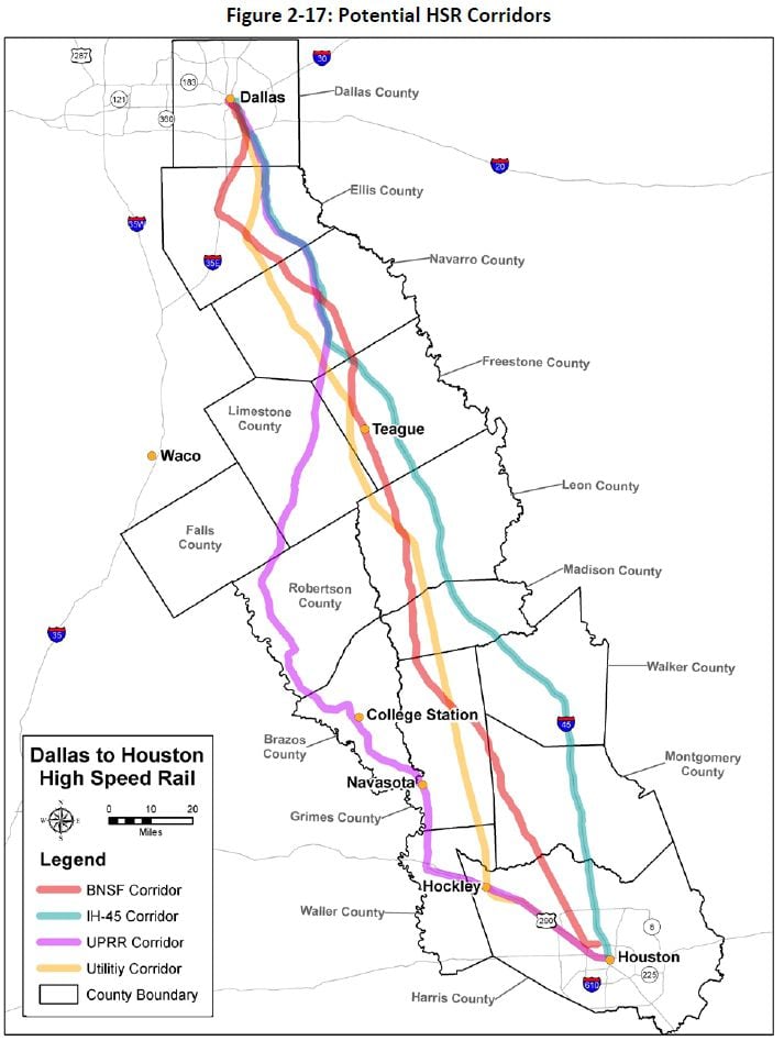 dallas to houston high speed rail route