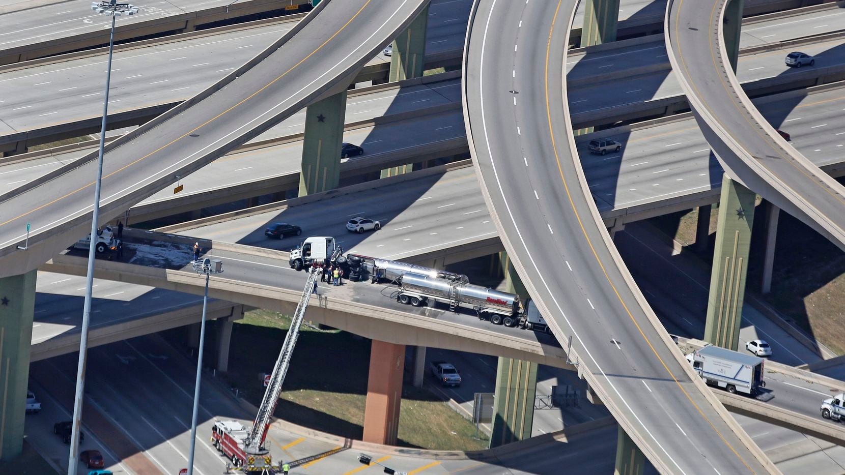 The Intersection of Interstate 635 and Highway 75 north of downtown Dallas closed after an...