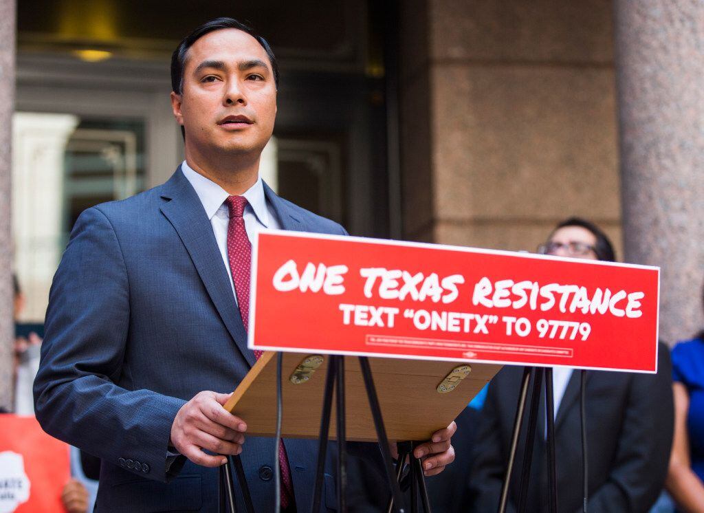 U.S. Rep. Joaquin Castro speaks during a One Texas Resistance news conference after...