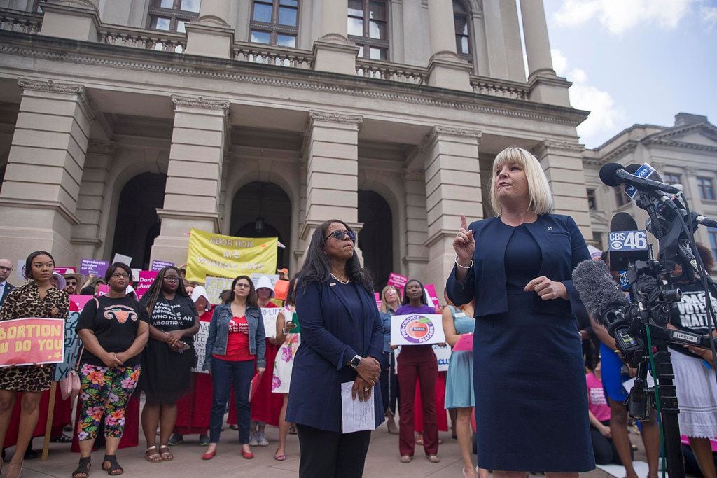 Staci Fox, CEO and President of Planned Parenthood Southeast, speaks during an anti-abortion...