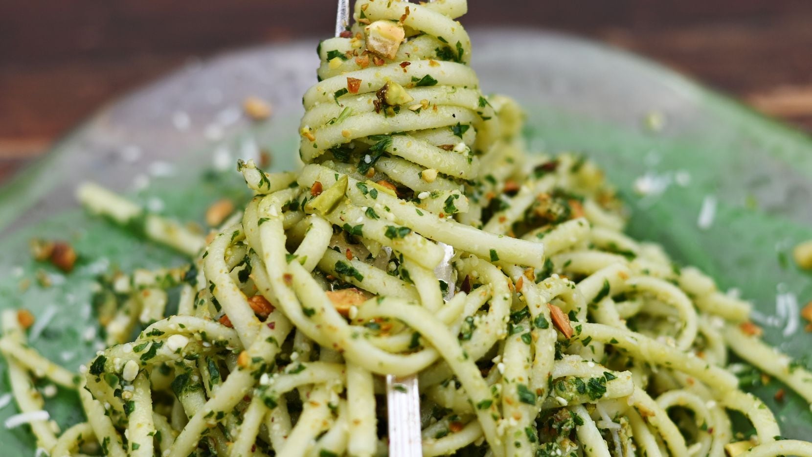 Pistachio Lemon Pesto can be served on your pasta of choice.