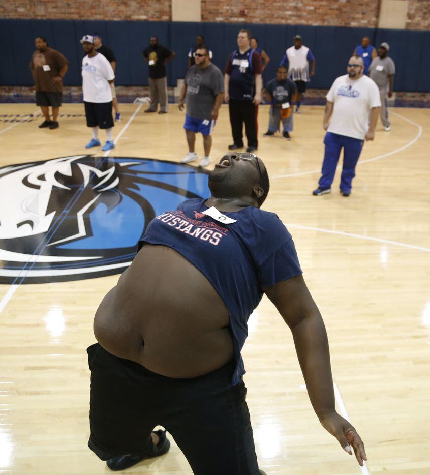 Michael Hubbard freestyle dances during the Mavs Maniaacs tryout at American Airlines Center...