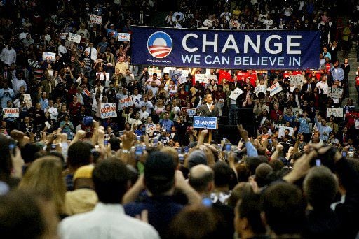 Democratic presidential candidate Barack Obama spoke at a rally at Reunion Arena in Dallas...