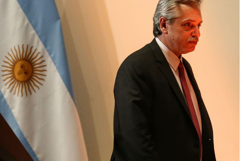 El presidente argentino Alberto Fernández durante una visita oficial a México en noviembre...