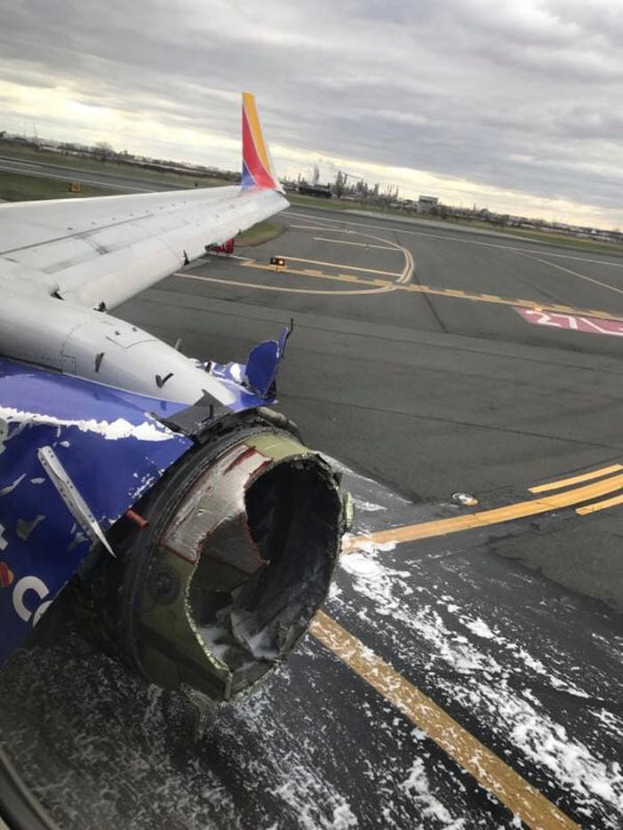 Passenger Marty Martinez snapped this photo of the engine casing of the Southwest Airlines plane after Tuesday's emergency landing in Philadelphia. 