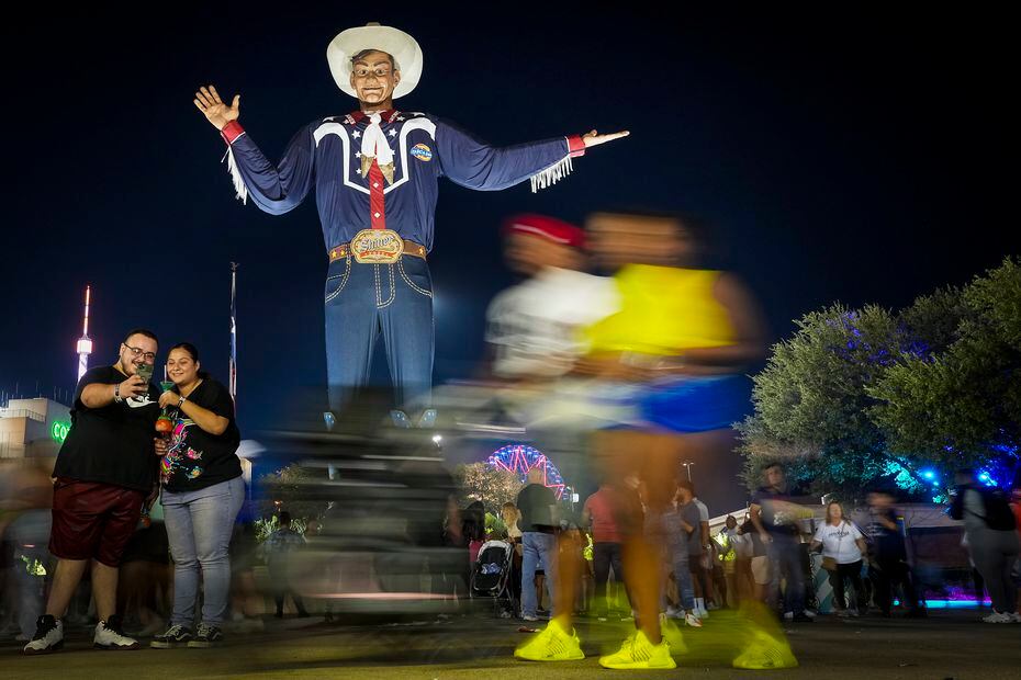 Big Tex watches over opening night at the State Fair of Texas on Friday, Sept. 30, 2022, in...