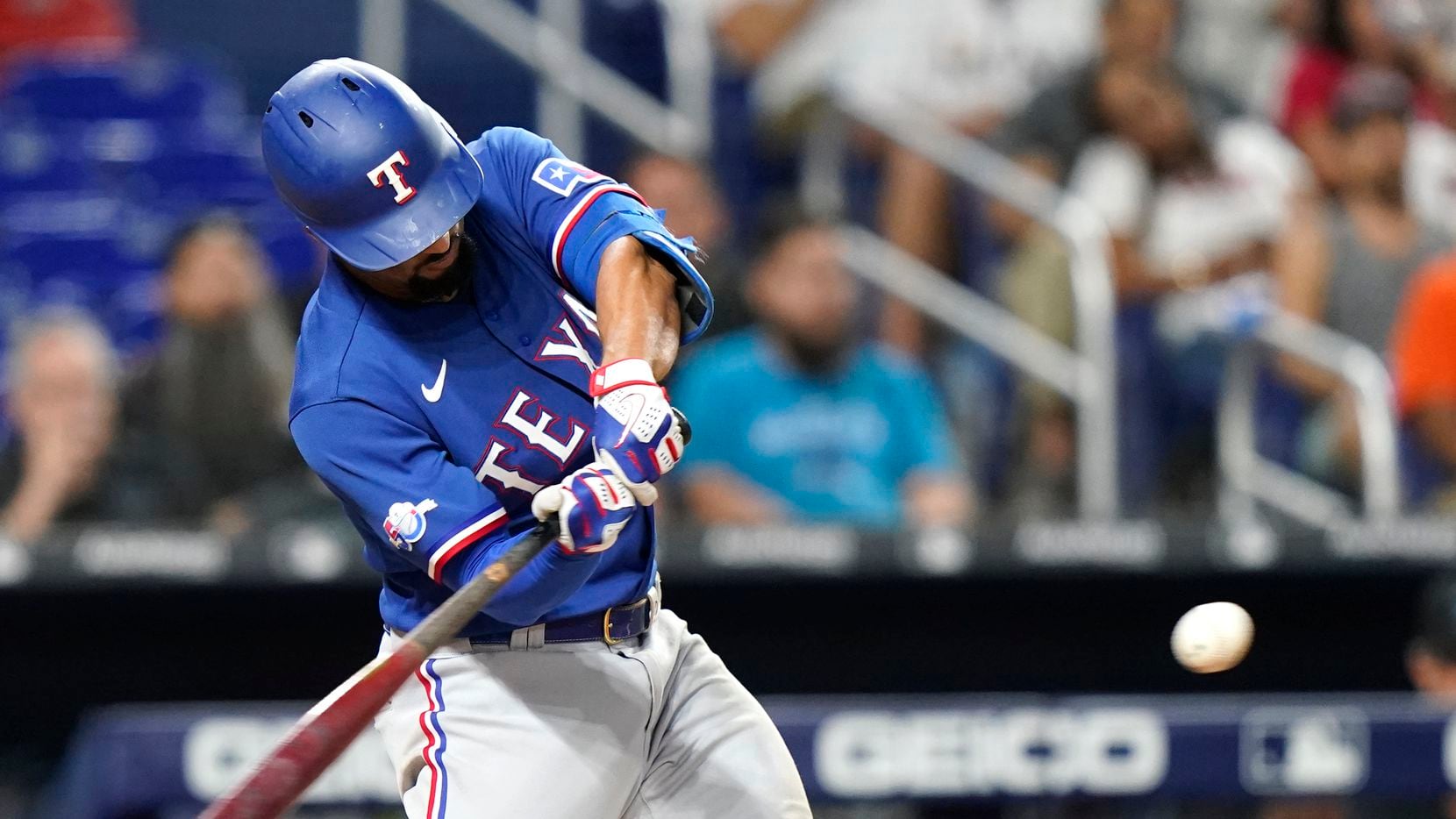 Texas Rangers' Marcus Semien hits a two run home run in the fifth inning during Game 2 of a...