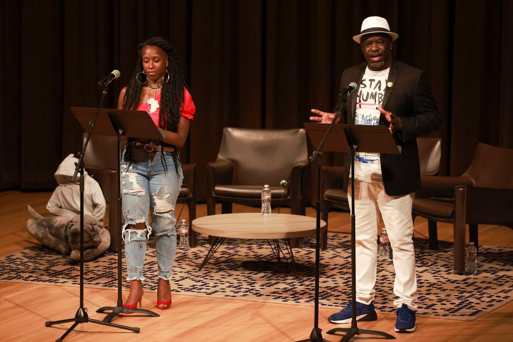 Iv Amenti and Mike Guinn perform during the 'Making the Scene' event at the Dallas Museum of...