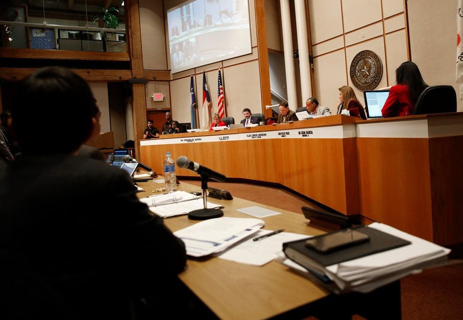 Dallas County Commissioners during a Dallas County Commissioners Court meeting on Tuesday,...