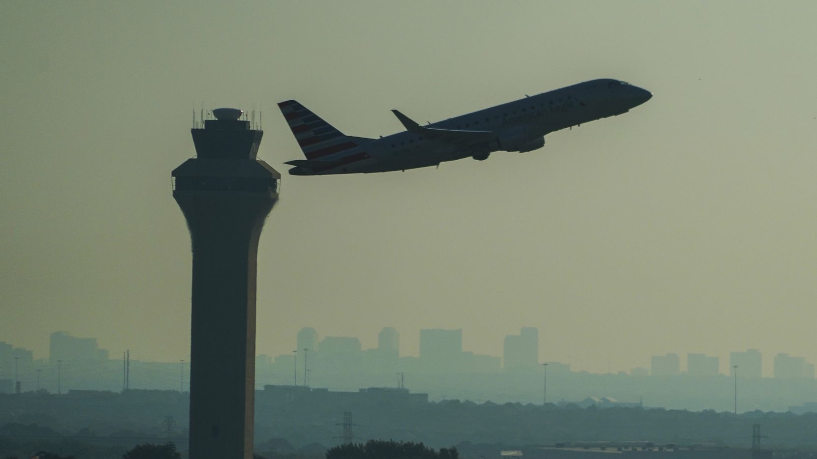 An American Eagle plane takes off at DFW Airport on Saturday, Sept. 24, 2022.