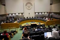The Dallas City Council listens to public comment during a council meeting at Dallas City...