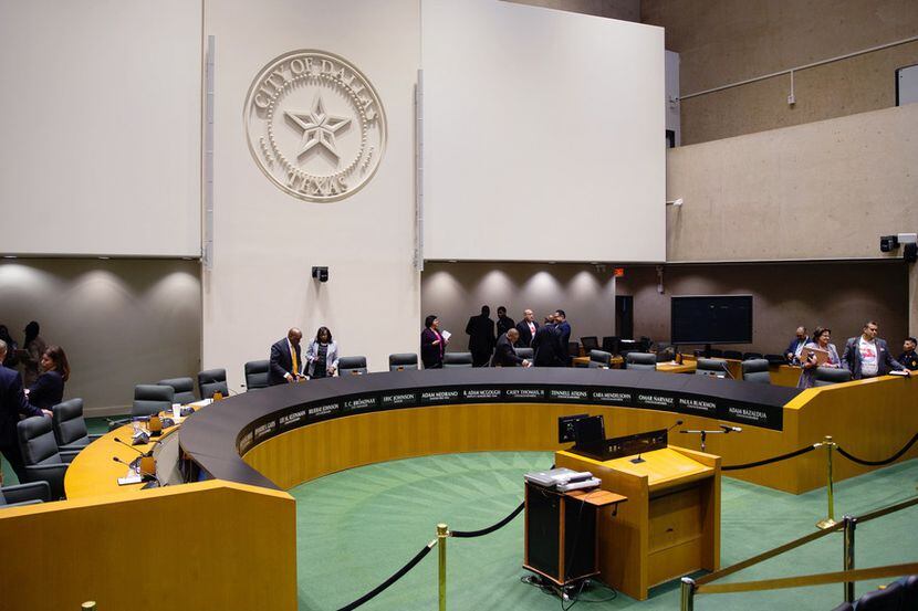 Dallas City Council members adjourn a council meeting at Dallas City Hall in Dallas on June...