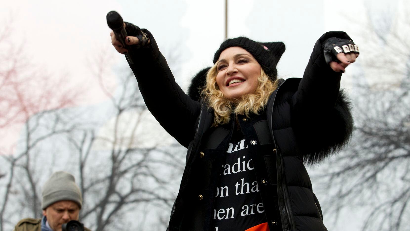 Madonna performs on stage during the Women's March rally, Saturday, Jan. 21, 2017 in...