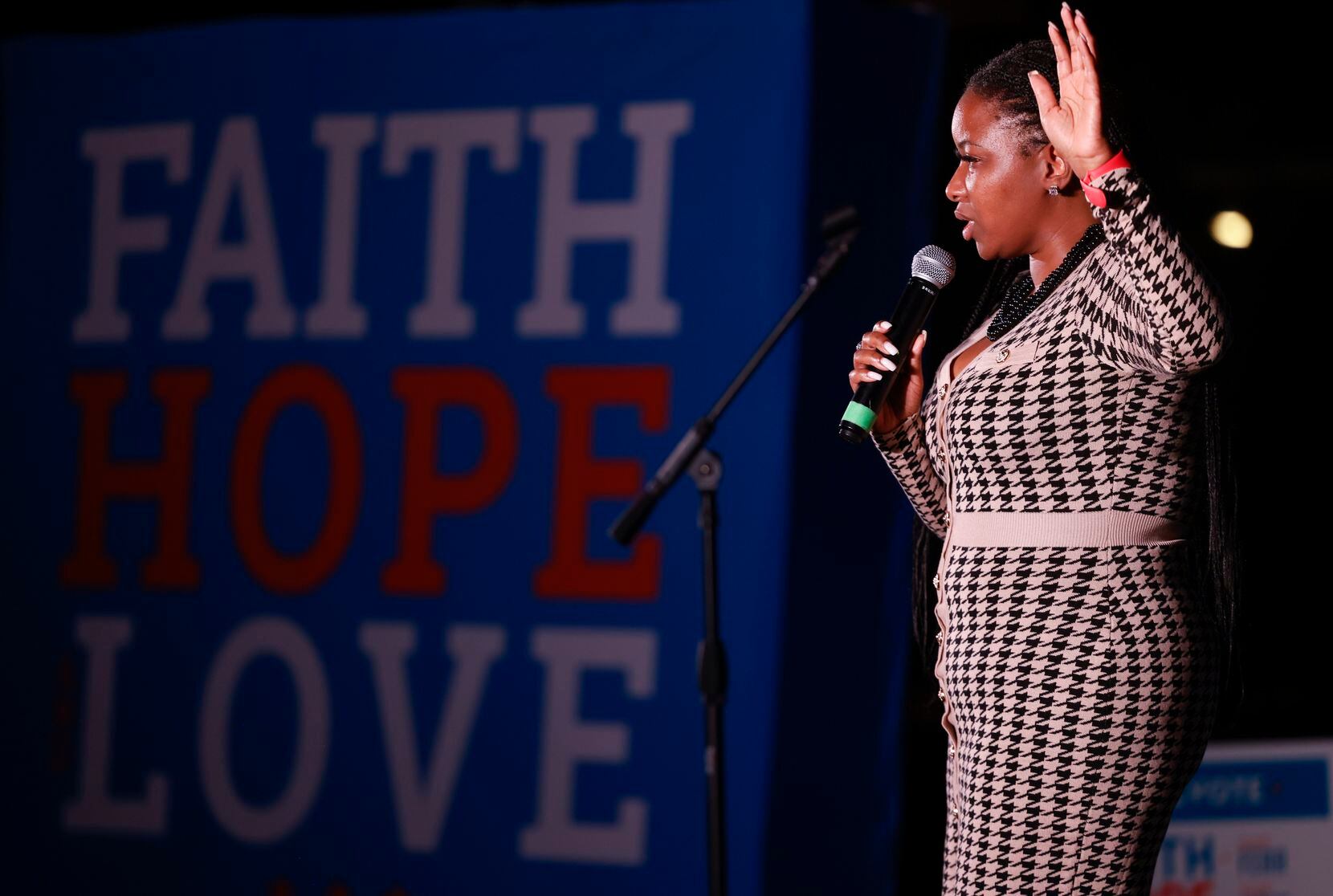 Rep. Jasmine Crockett speaks during an event organized by Vote Common Good, an evangelical...
