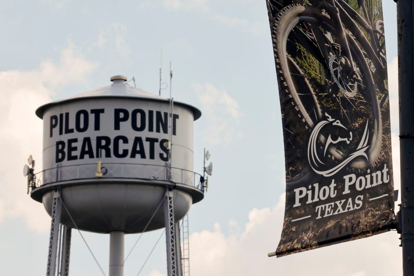 A water tower bears the name of Pilot Point's high school football team.