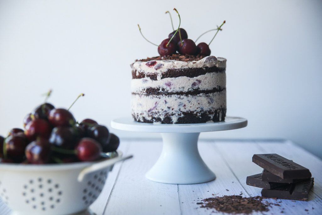 Black Forest ice cream cake is built with three layers of moist buttermilk chocolate cake. ...