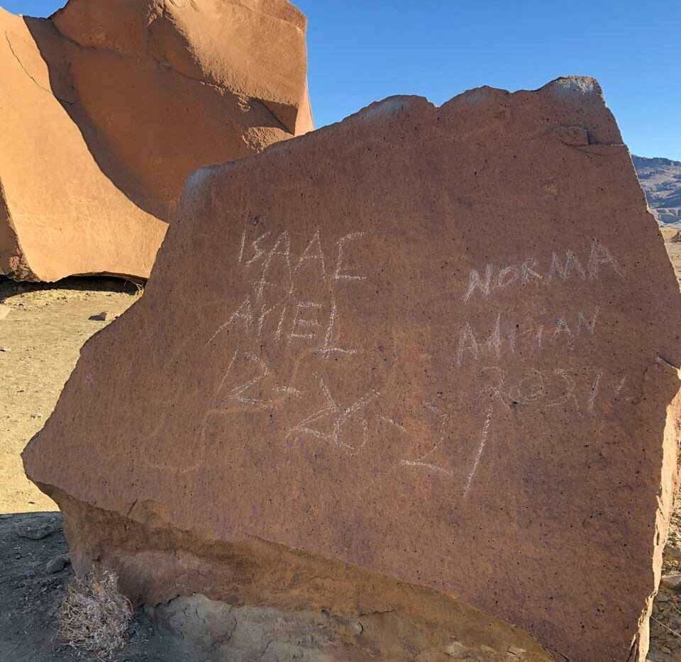 An ancient petroglyph at Big Bend National Park was permanently damaged by people who...