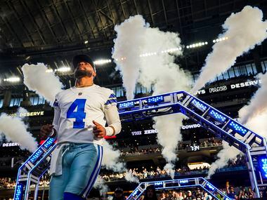 Dallas Cowboys quarterback Dak Prescott (4) takes the field before an NFL preseason football...
