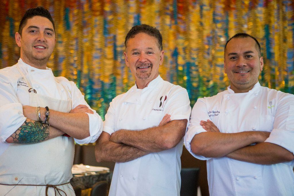 From left: Chef de Cuisine Peter Barlow; chef-owner Stephan Pyles and executive pastry chef...