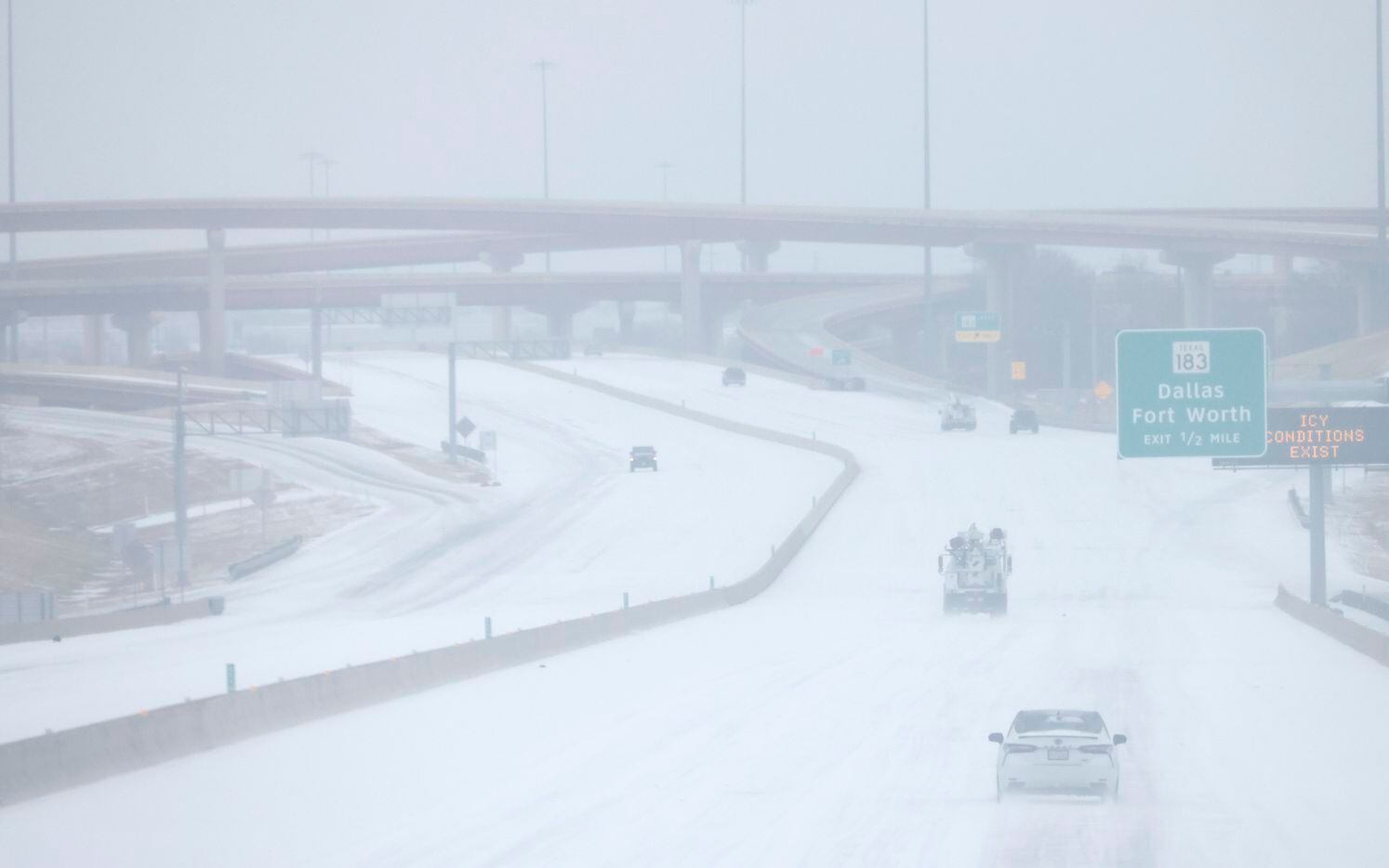 Thick amounts of sleet covered Northbound 161 Bush Turnpike between Interstate 30 and SH 183...