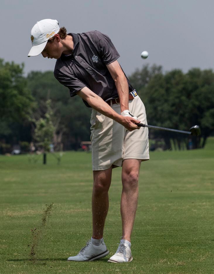 Highland Park, Will Blankenship, hits from the no.18 fairway during the first round of UIL...