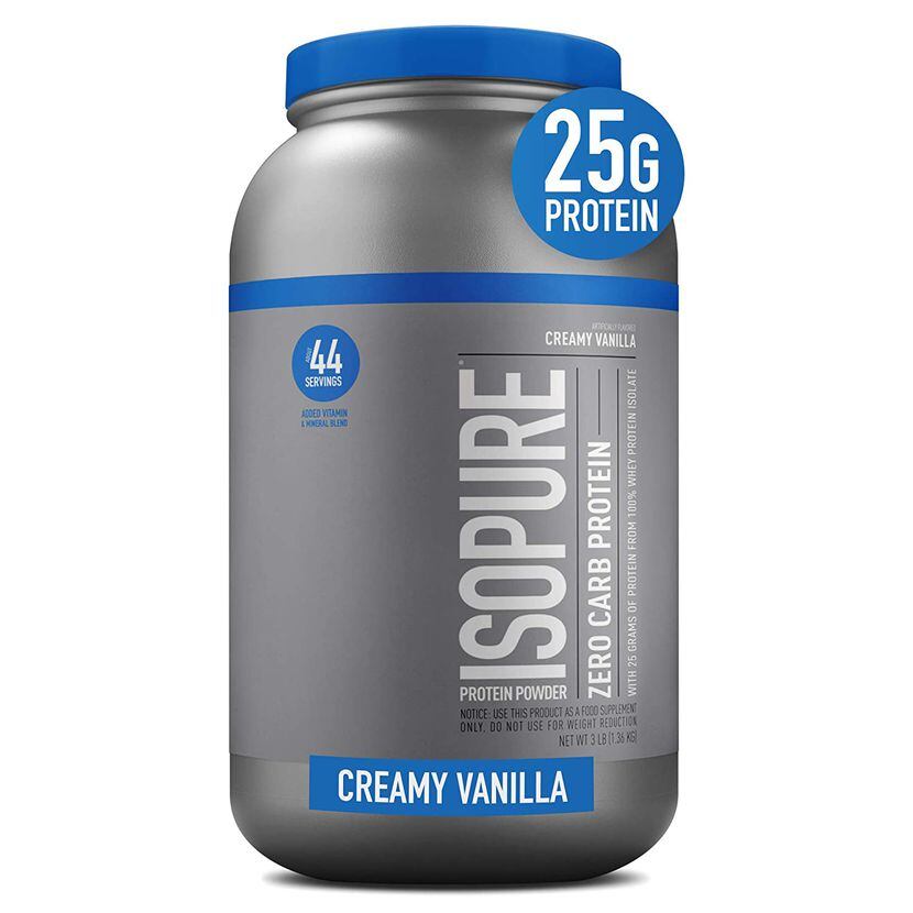Isopure product label in blue and gray