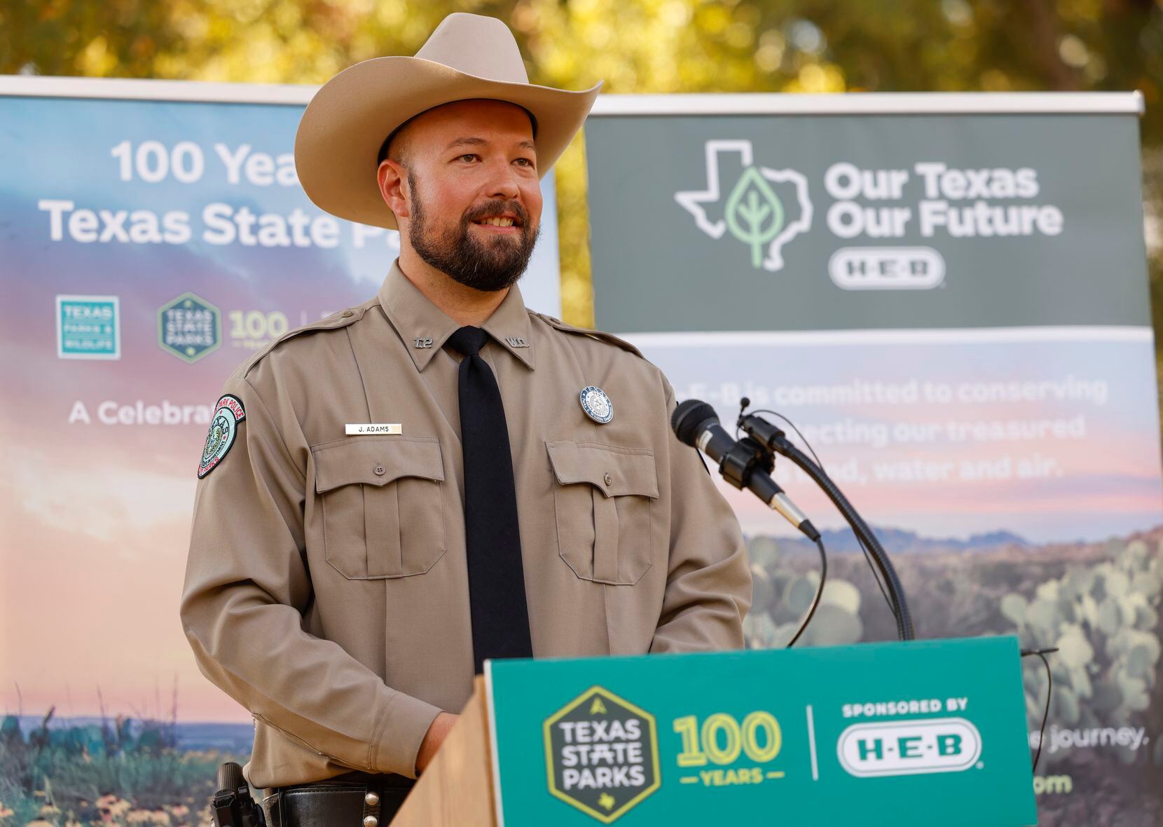 Palo Pinto Mountains State Park Superintendent James Adams speaks at the site of the future...