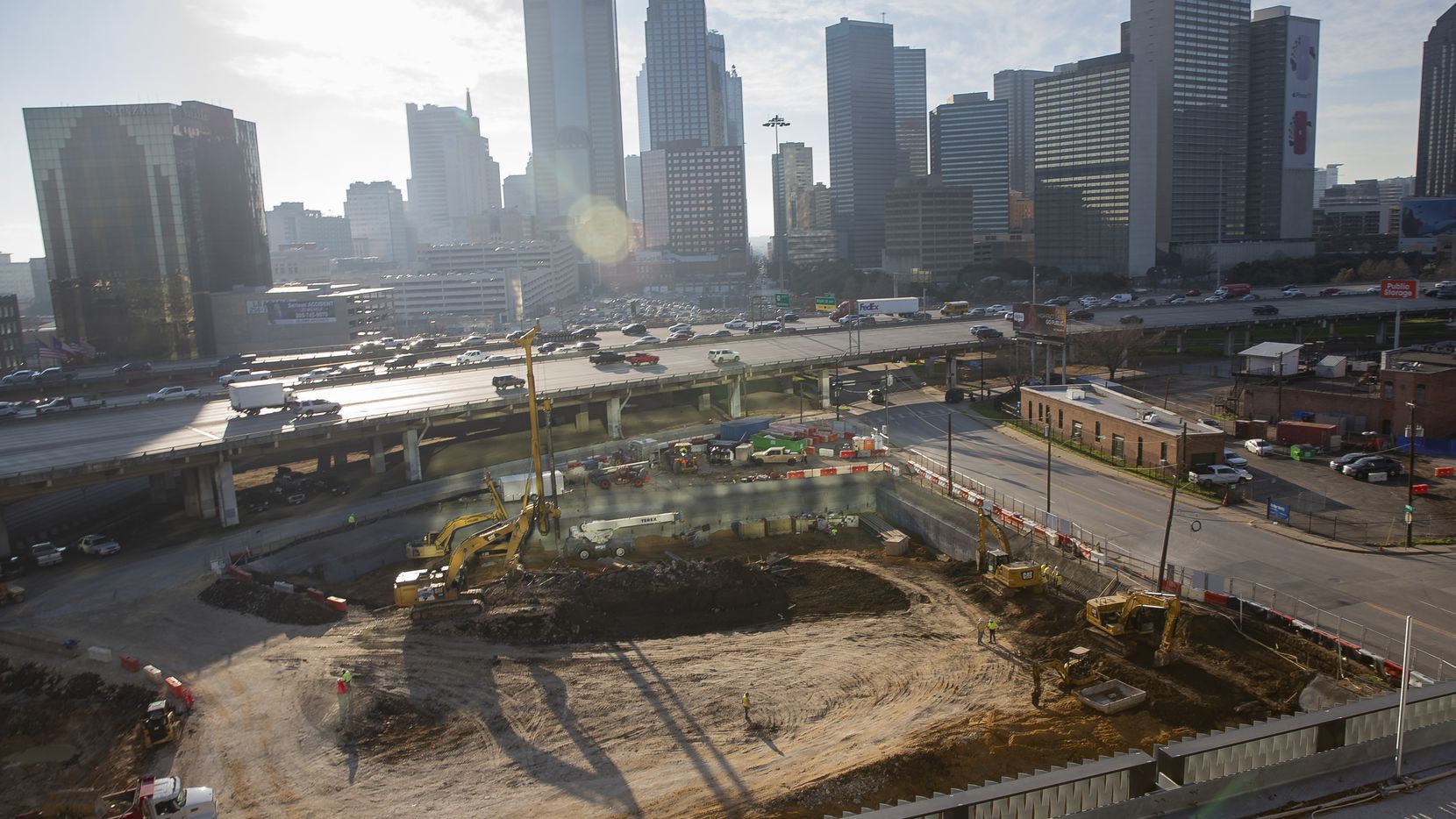 Ongoing construction on Uber's new corporate office seen from the company's current Deep Ellum office on Jan. 27, 2020 in Dallas.