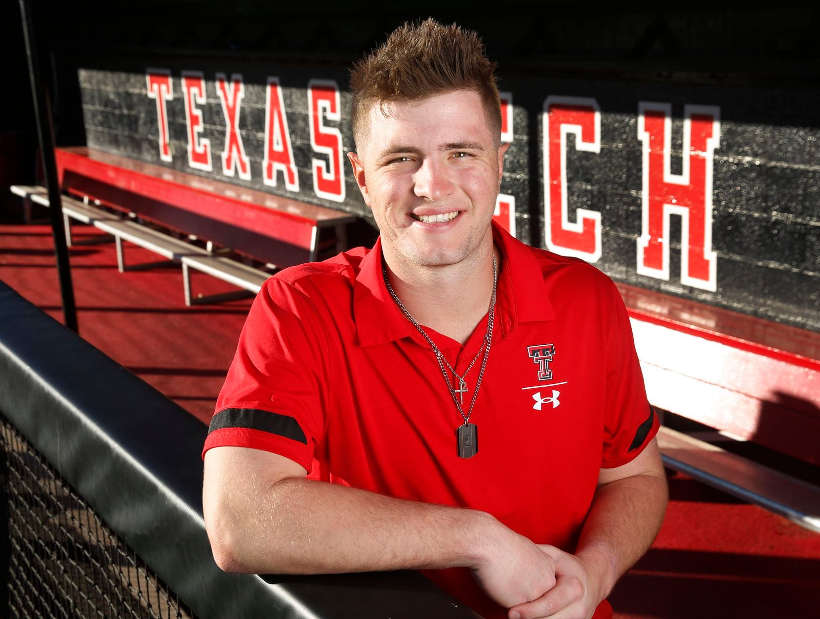 Current Texas Tech baseball player Jace Jung is photographed in the Rip Griffin Park dugout...