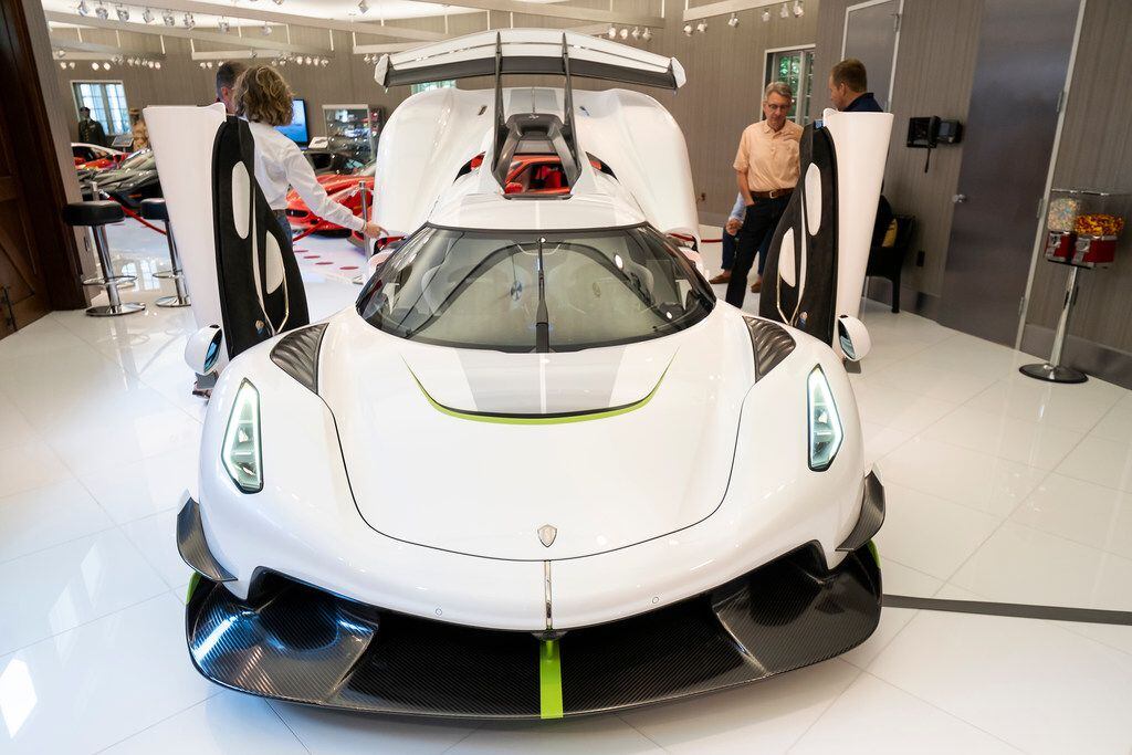 The Koenigsegg Jesko on display Wednesday, the car's only stop in Texas.