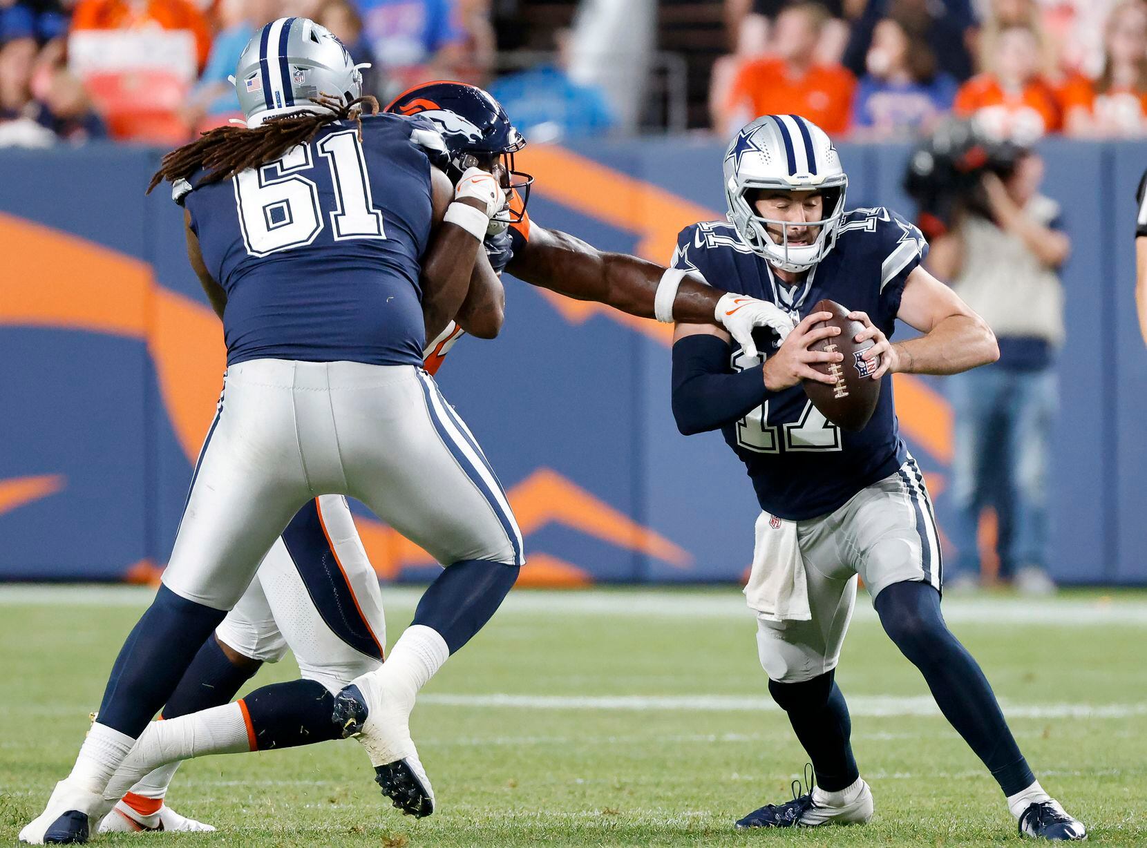 Dallas Cowboys wide receiver KaVontae Turpin (2) let’s a pass completion slip past his...