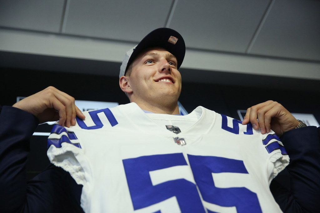 Boise State linebacker Leighton Vander Esch after speaking during a press conference after arriving at The Star for the first time after being picked the day before by the Dallas Cowboys with the 19th overall pick in the 2018 National Football League draft in Frisco, Texas Friday April 27, 2018. (Andy Jacobsohn/The Dallas Morning News)