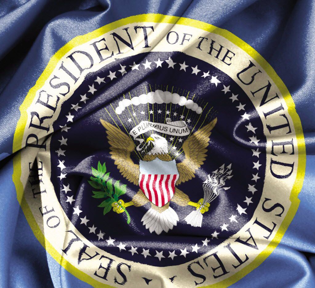 Satin flag with emblem, the presidential seal.