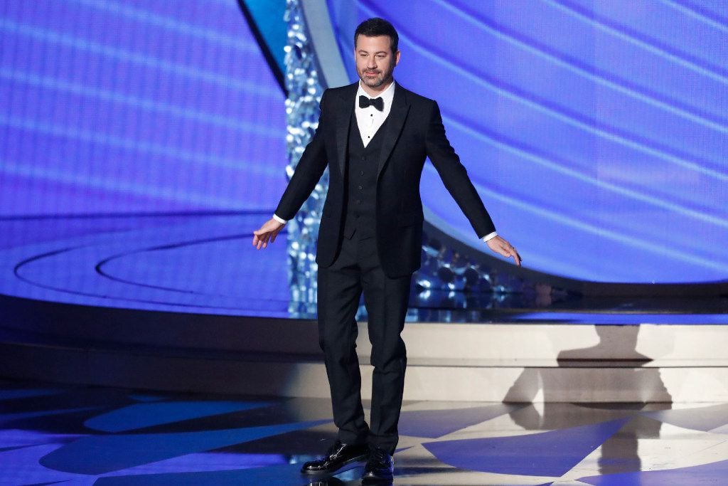 Host Jimmy Kimmel during the 68th Primetime Emmy Awards at the Microsoft Theater in Los...