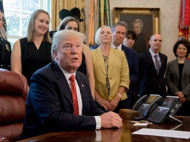 President Donald Trump met with crew members from Southwest Airlines Flight 1380 on May 1,...