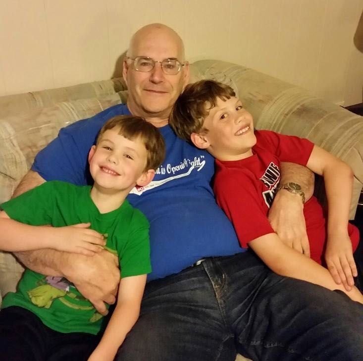 Lonny Schonfeld with his grandsons, Noah, left, and Charlie, right.
