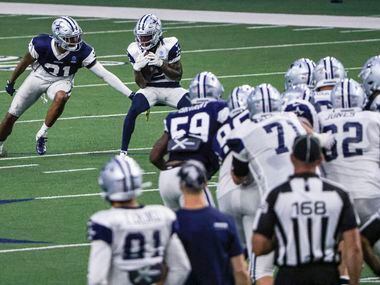 Dallas Cowboys safety Tyler Coyle (31) defends Dallas Cowboys wide receiver KaVontae Turpin...