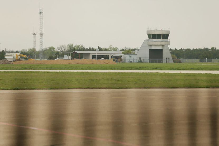 A view of the control tower at Dallas Executive Airport in Dallas in April 2018. 