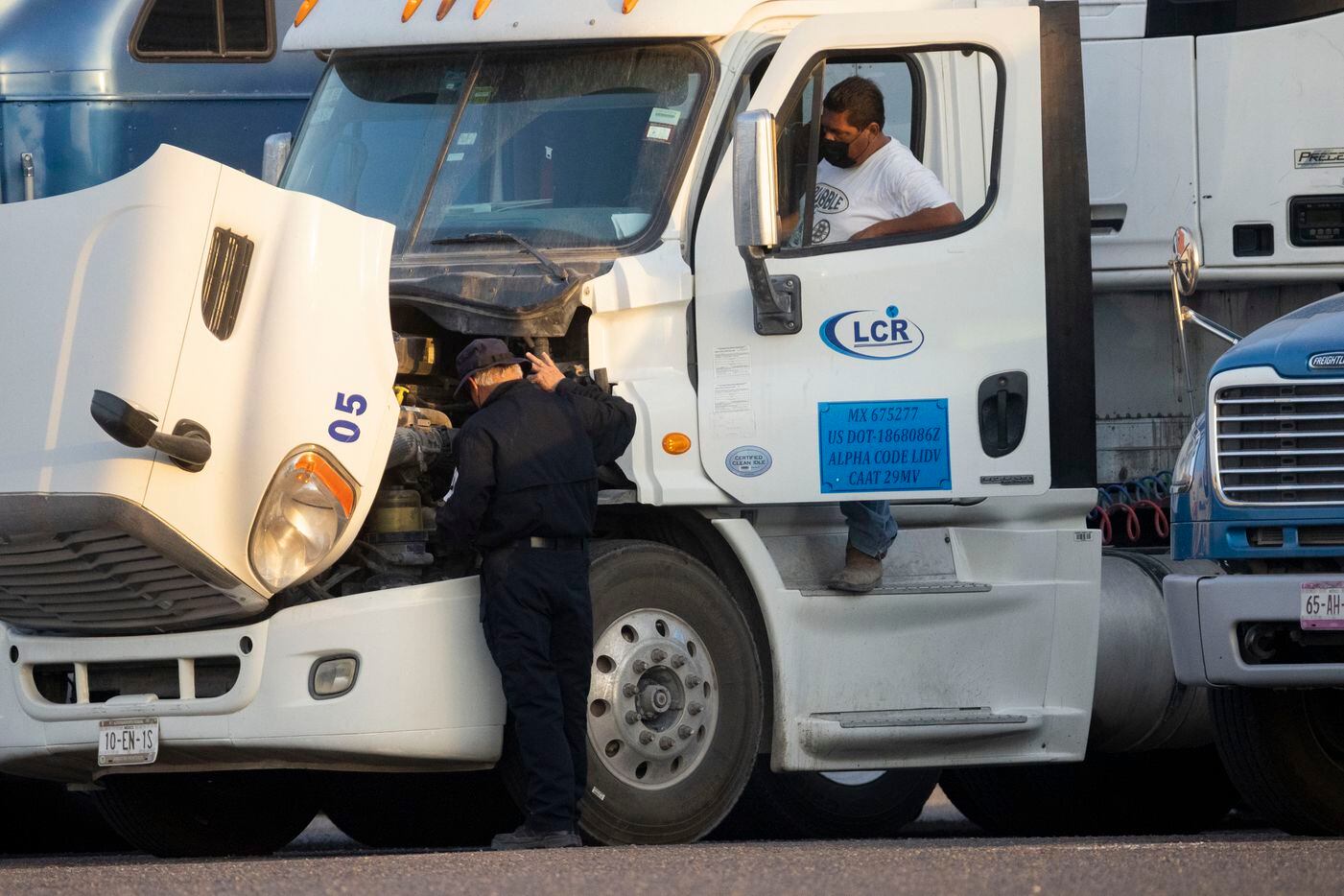 A Texas State Trooper commercial motor vehicle inspector resumes inspecting trucks,...