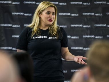Cheri Garcia, founder of Cornbread Hustle, a Dallas staffing agency for felons, speaks to her entrepreneurship program for parolees and people "a little rough around the edges" who want to get their live back on track.