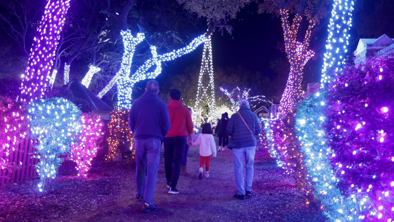 The holiday lights display at Heritage Farmstead Museum in Plano
